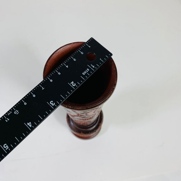 Carved Wooden Decorative Vases Rustic Floral Pineapple Checkered Boho Footed VTG - Picture 12 of 14